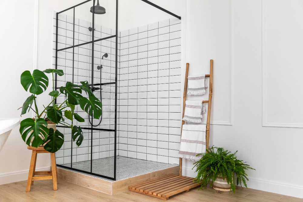 Bathroom interior design with shower | Leto Plumbing & Heating, Inc.